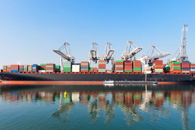 Moored container ship